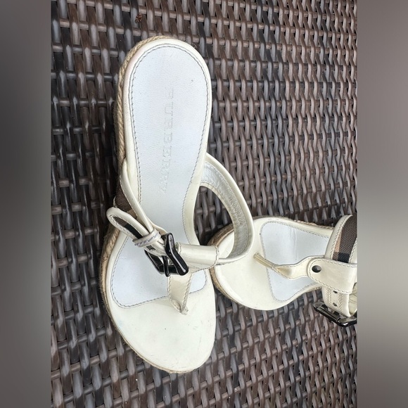 Burberry Cream and Tan Espadrille Wedge Sandals - 9 - Picture 2 of 9